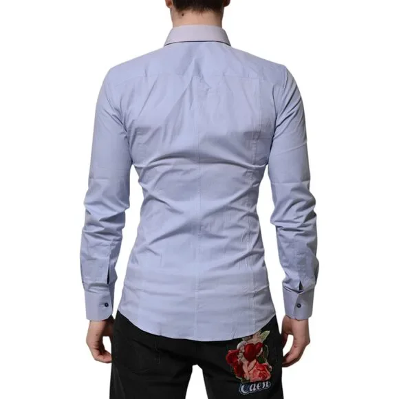 Dolce & Gabbana Blue Cotton SICILIA Long Sleeves Dress Shirt